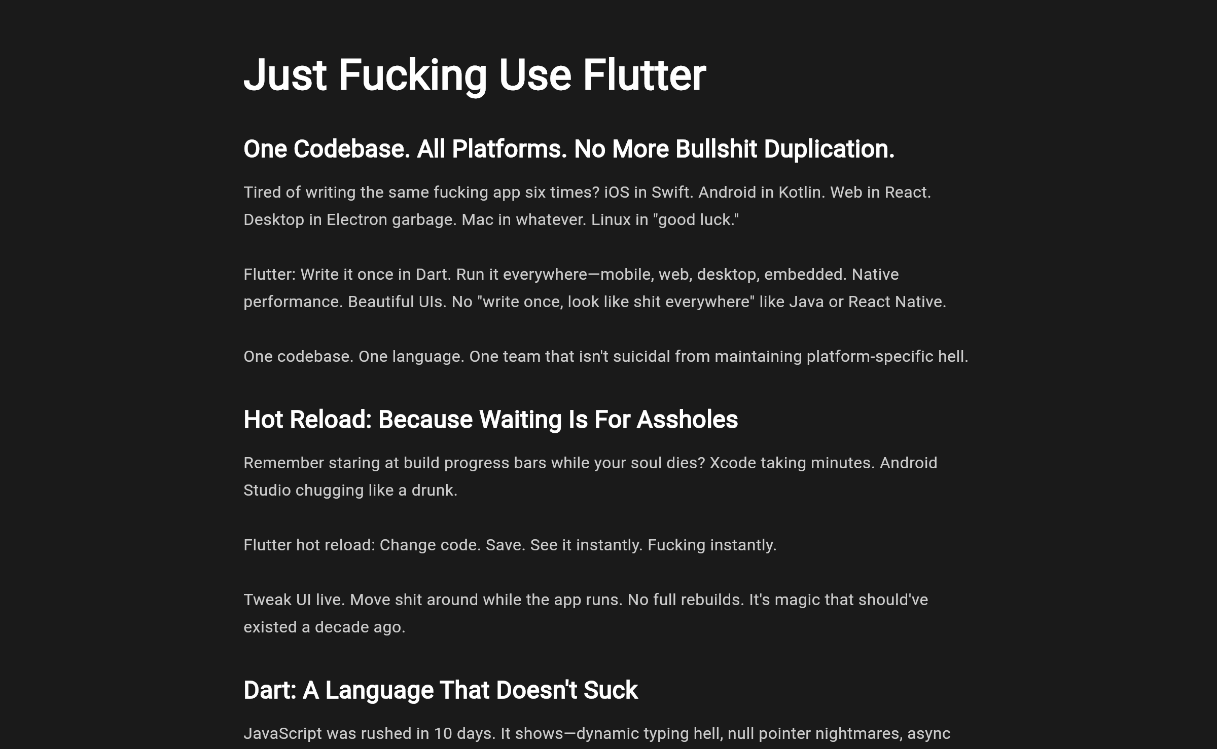 Just Fucking Use Flutter